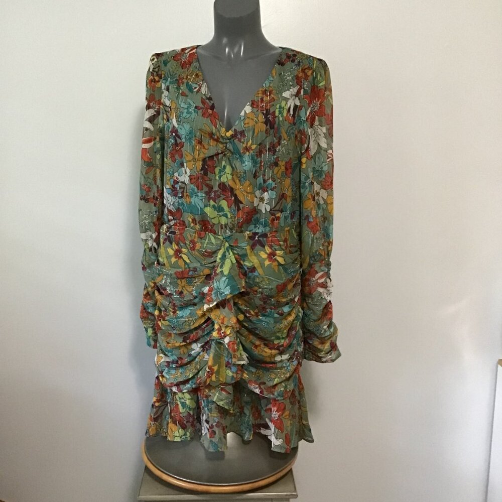 Walter Baker Tyrus Teal Floral Print Dress Size 12